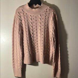 Pink Cowl Neck Sweater with Ribbed Knit Texture